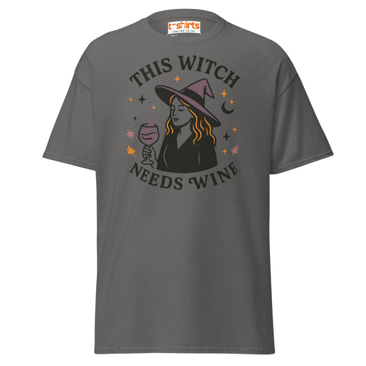 This Witch Needs Wine Halloween T-Shirt - Charcoal - T-Shirts Online