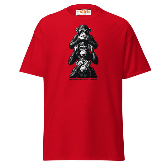 Three Wise Monkeys T-Shirt | Speak No Evil Design - Red - T-Shirts Online