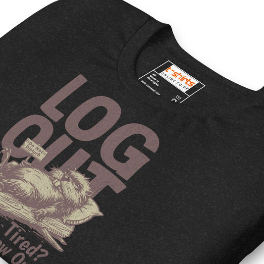 Time to Log Out | Funny Message T-Shirt - Black Heather - T-Shirts Online