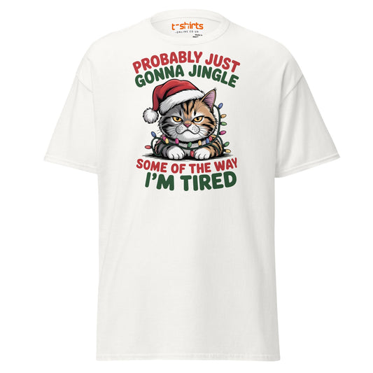 Tired Cat Christmas T-Shirt – Funny Festive Lazy Cat Tee - White - T-Shirts Online
