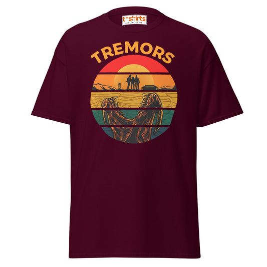 Tremors T-Shirt – Retro Sunset Graboid Movie Monster Tee - Maroon - T-Shirts Online