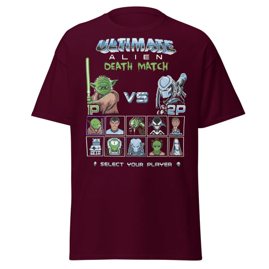 Ultimate Alien Death Match T-Shirt - Retro Gaming Parody - Maroon - T-Shirts Online