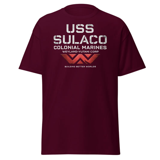 USS Sulaco Weyland - Yutani Colonial Marines Sci - Fi T-Shirt - Maroon - T-Shirts Online