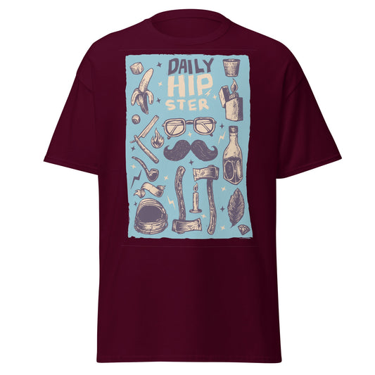 Vintage Hipster Style Sketch T-Shirt - Maroon - T-Shirts Online