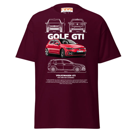 Volkswagen Golf GTI T-Shirt | Hot Hatch Car Tee - Maroon - T-Shirts Online