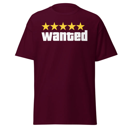 Wanted 5 Stars T-Shirt - GTA Game Parody Tee - Maroon - T-Shirts Online