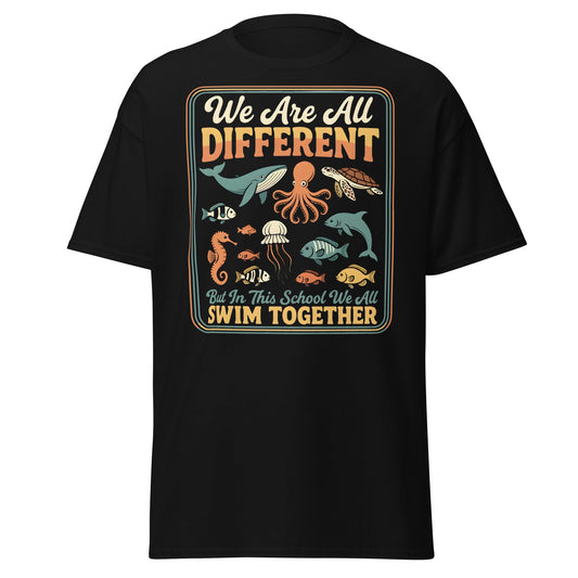 We Are All Different Swim Together T-Shirt | Ocean Unity Tee - Black - T-Shirts Online