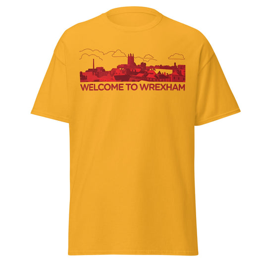 Welcome to Wrexham T-Shirt – Welsh City Skyline Tee - Gold - T-Shirts Online