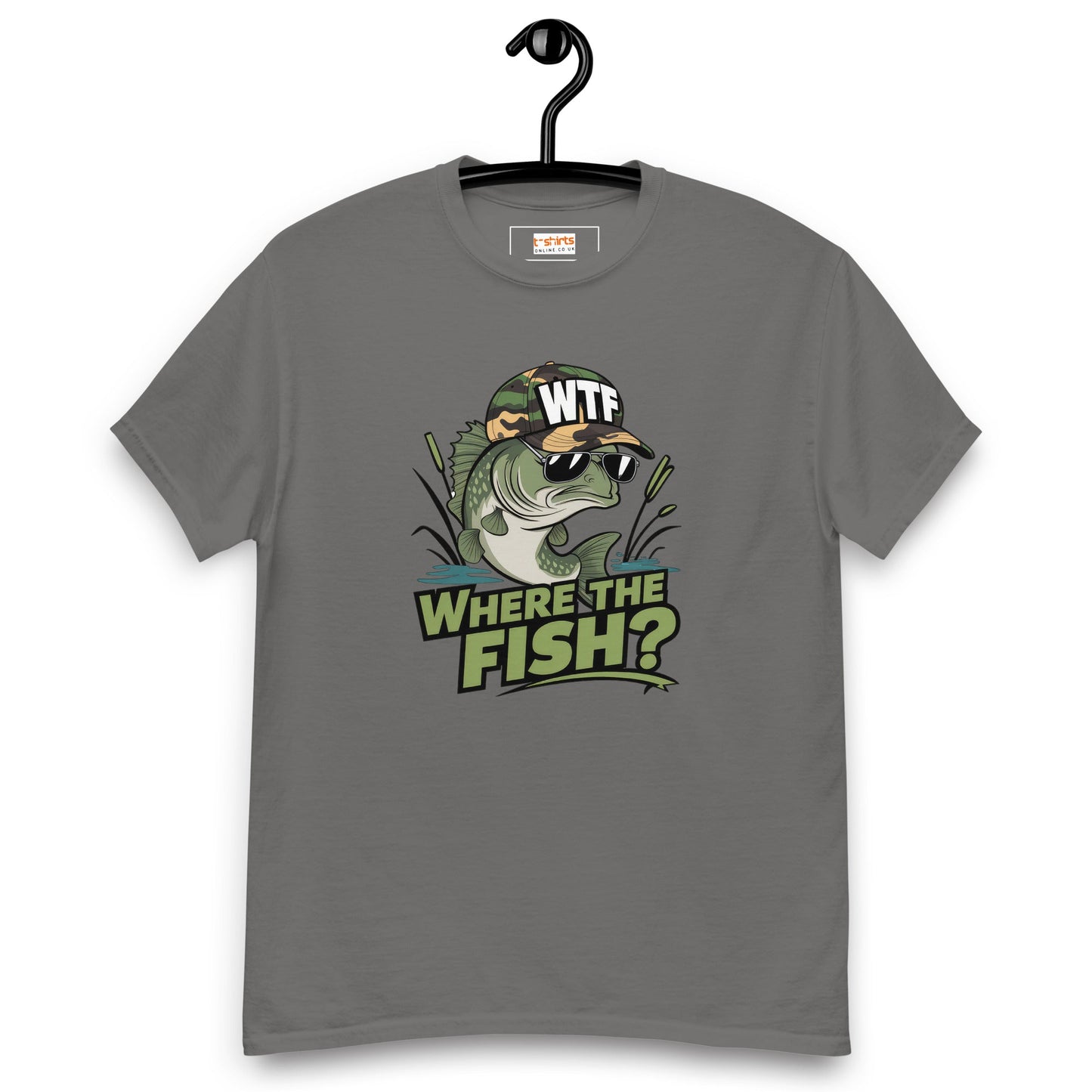 Where the Fish T-Shirt | Fishing T-Shirt - Charcoal - T-Shirts Online
