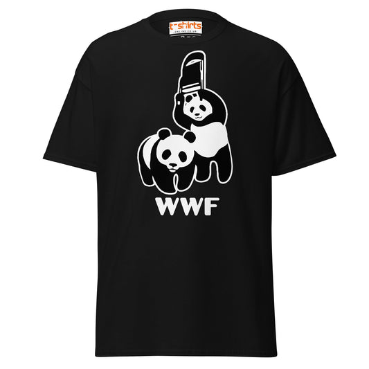 WWF Panda Chainsaw T-Shirt | Dark Humor Parody Tee - Black - T-Shirts Online