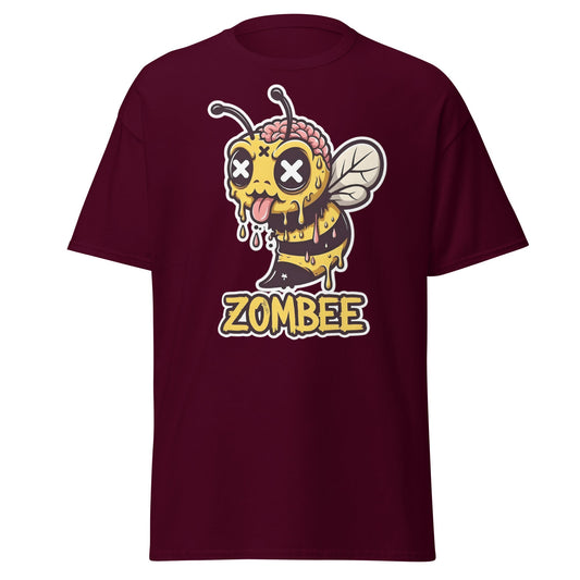 Zombee T-Shirt – Funny Zombie Bee Horror Pun Graphic Tee - Maroon - T-Shirts Online