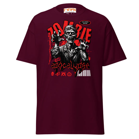 Zombie Apocalypse Halloween T-Shirt - Maroon - T-Shirts Online