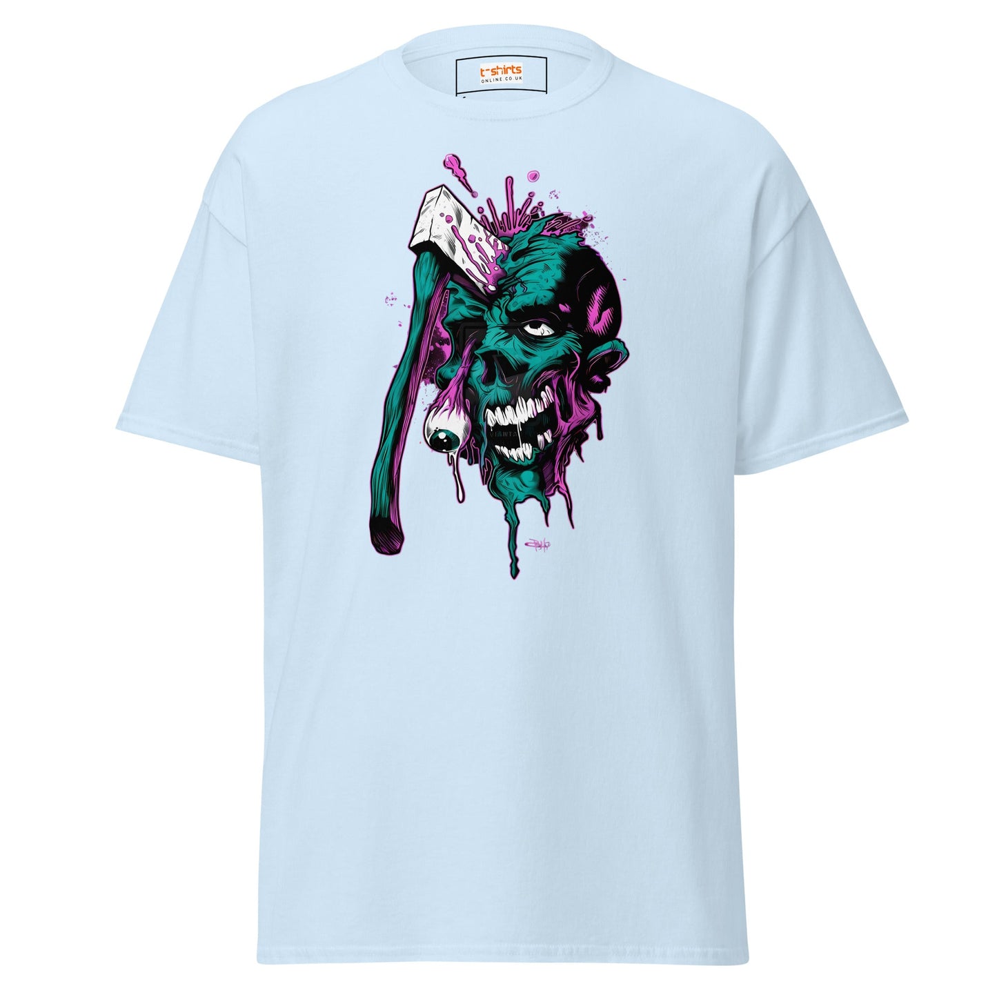 Zombie Axe | Zombie Horror T-Shirt - Light Blue - T-Shirts Online