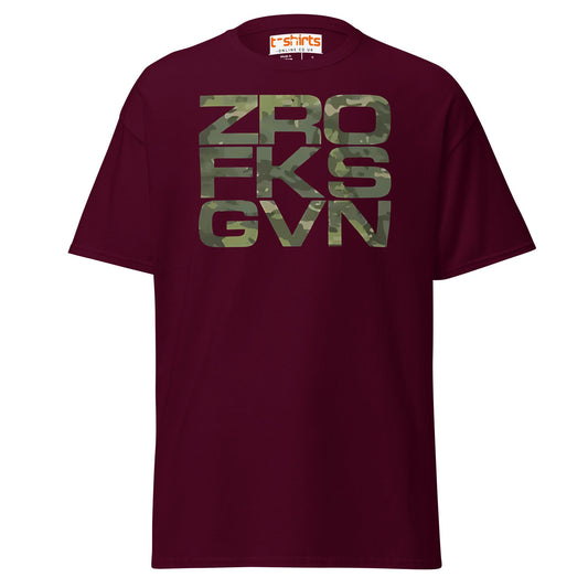 ZRO FKS GVN T-Shirt | Camo Style Bold Graphic Tee - Maroon - T-Shirts Online