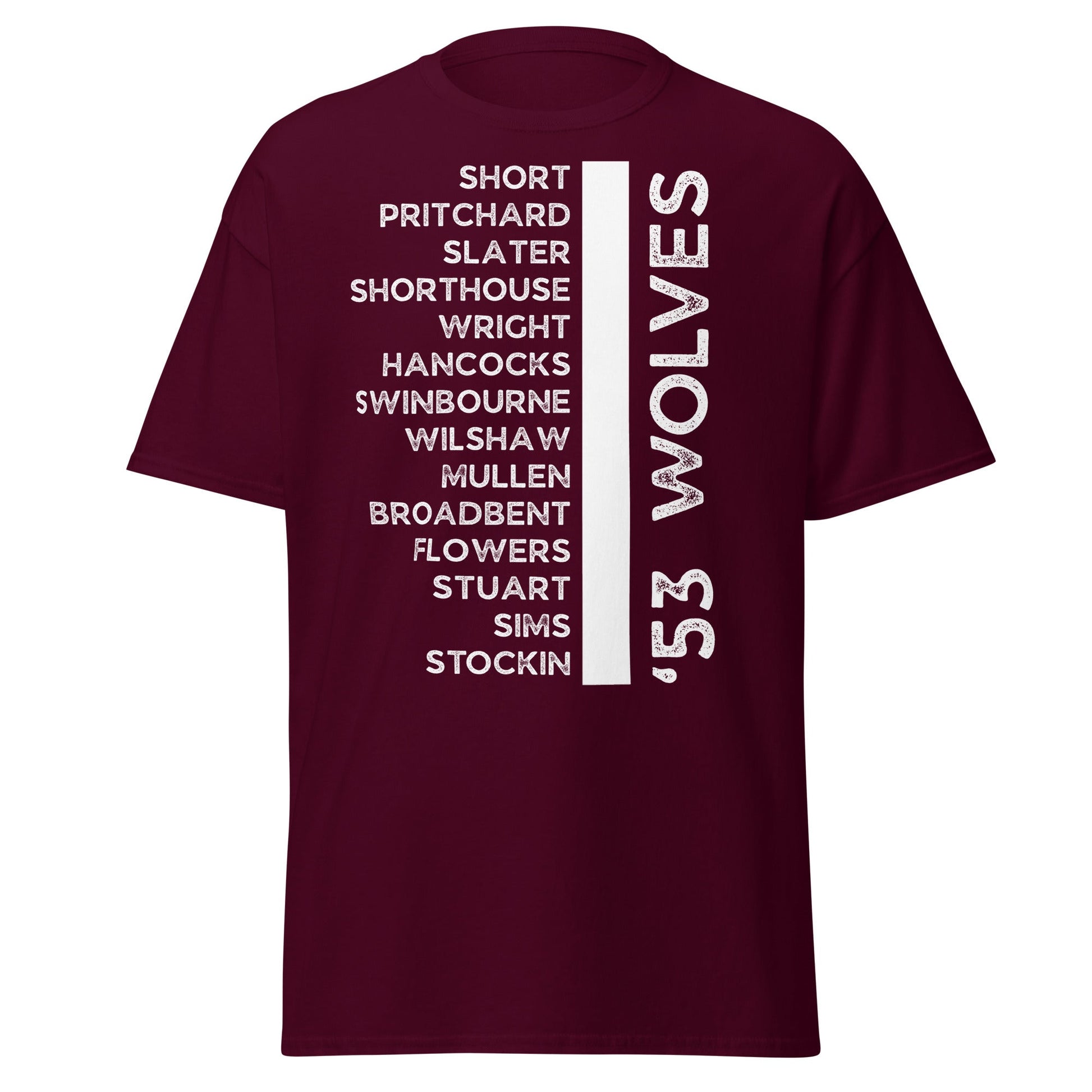 '53 Wolves Legends T-Shirt - 1953 - 54 Championship Squad Tee - Maroon - T-Shirts Online