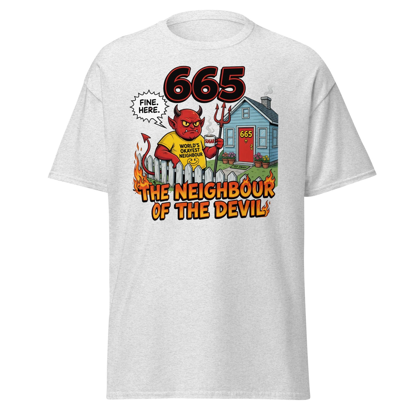 665 The Neighbour of the Devil Funny T-Shirt - Ash - T-Shirts Online