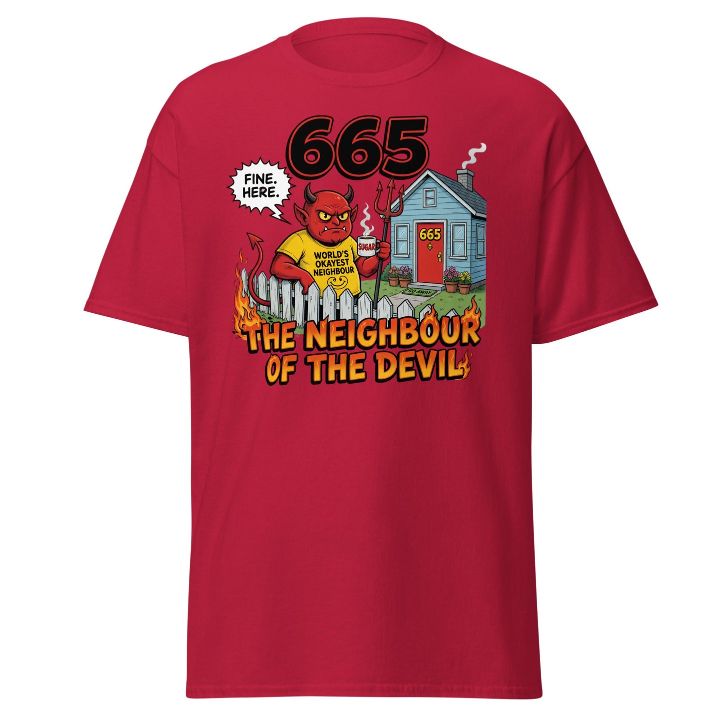 665 The Neighbour of the Devil Funny T-Shirt - Cardinal - T-Shirts Online
