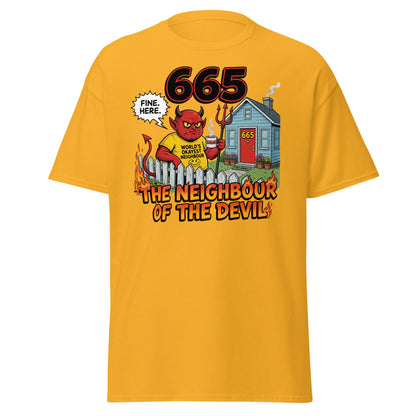 665 The Neighbour of the Devil Funny T-Shirt - Gold - T-Shirts Online