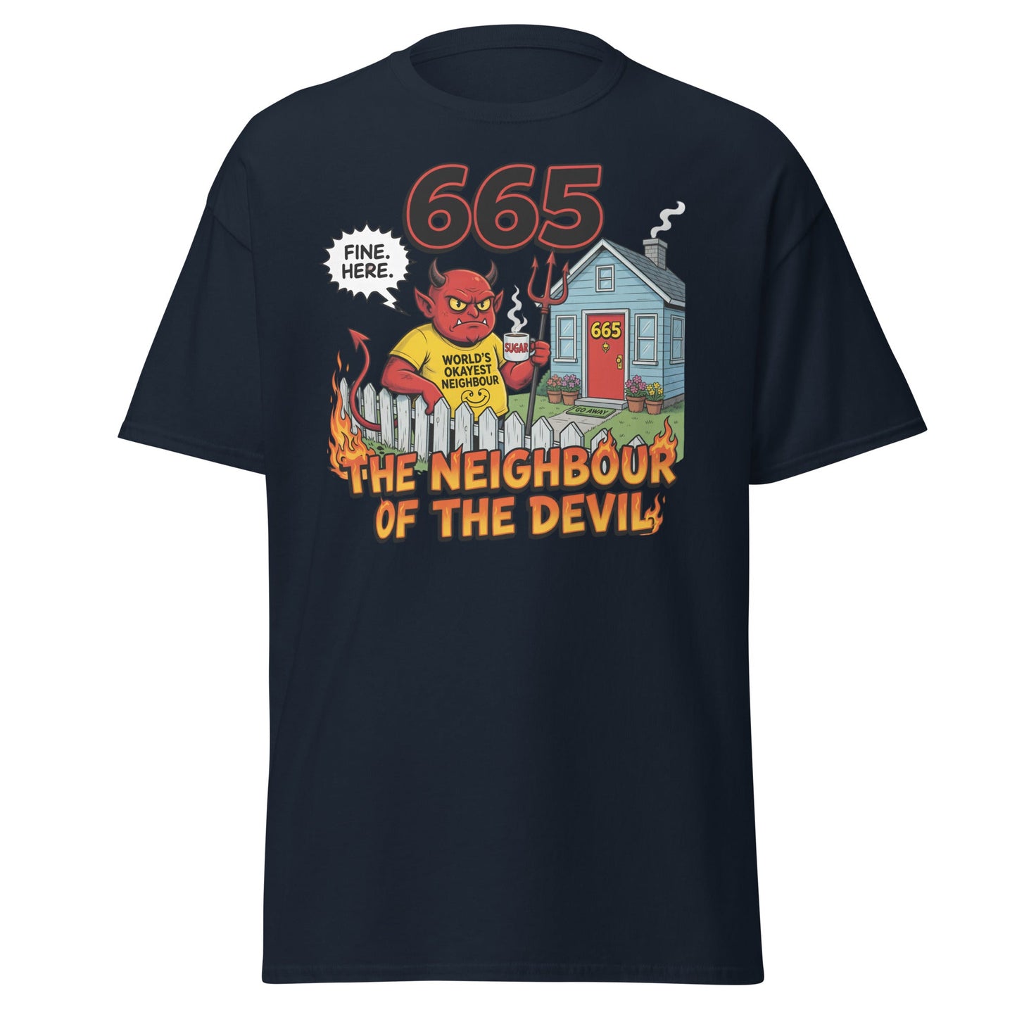 665 The Neighbour of the Devil Funny T-Shirt - Navy - T-Shirts Online