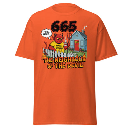 665 The Neighbour of the Devil Funny T-Shirt - Orange - T-Shirts Online