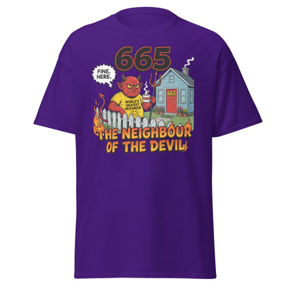 665 The Neighbour of the Devil Funny T-Shirt - Purple - T-Shirts Online