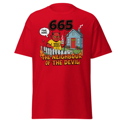 665 The Neighbour of the Devil Funny T-Shirt - Red - T-Shirts Online