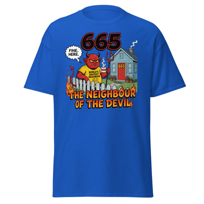 665 The Neighbour of the Devil Funny T-Shirt - Royal - T-Shirts Online