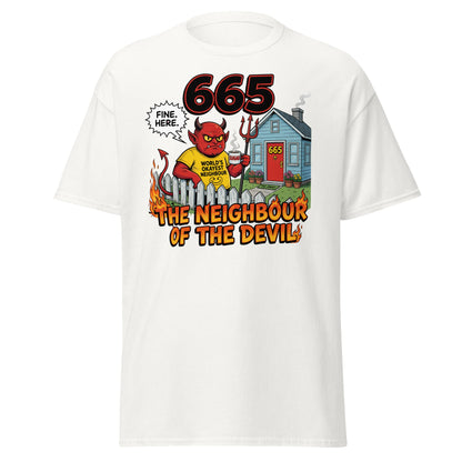 665 The Neighbour of the Devil Funny T-Shirt - White - T-Shirts Online