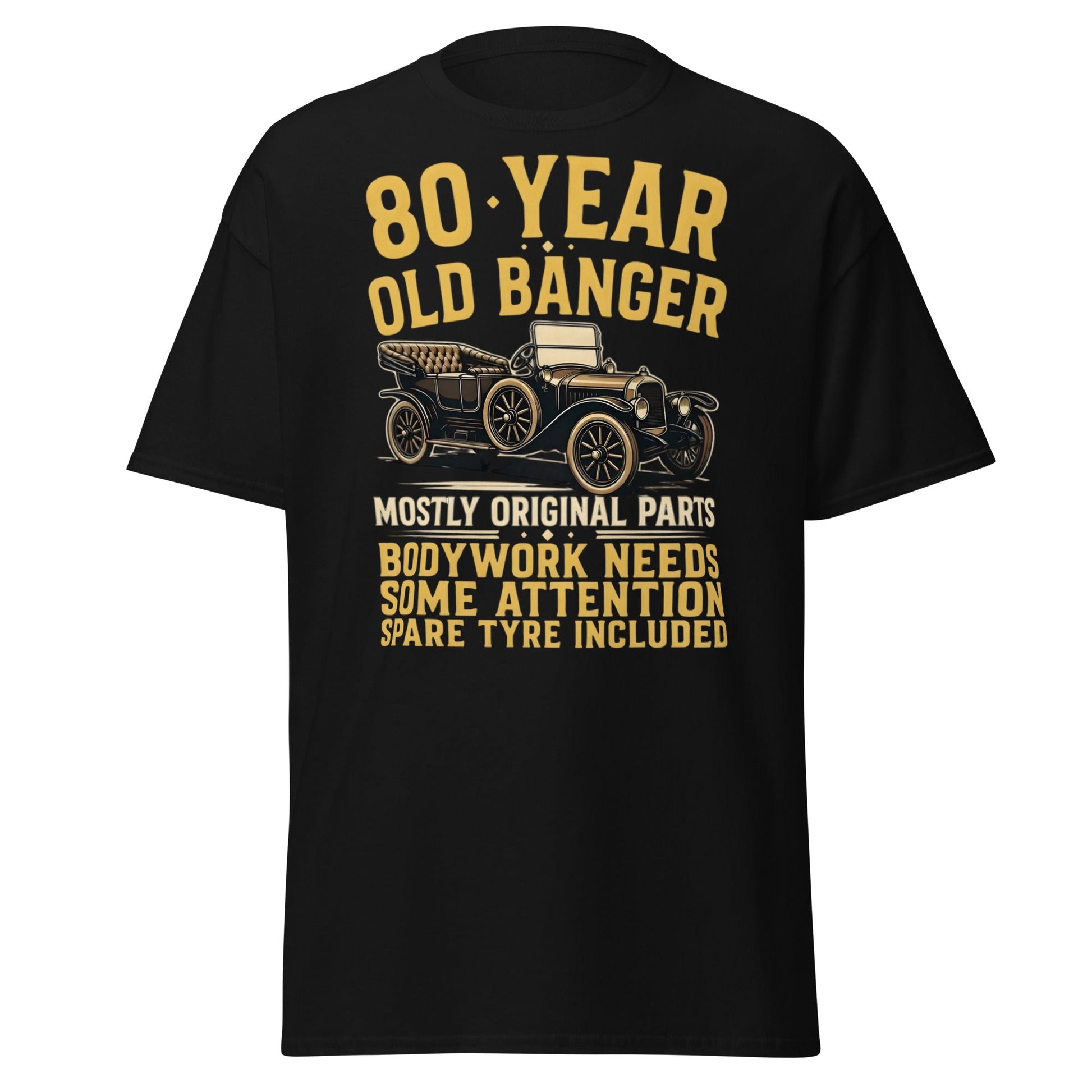 80th Birthday T-Shirt - Funny 80 Year Old Banger Vintage Car - Black - T-Shirts Online
