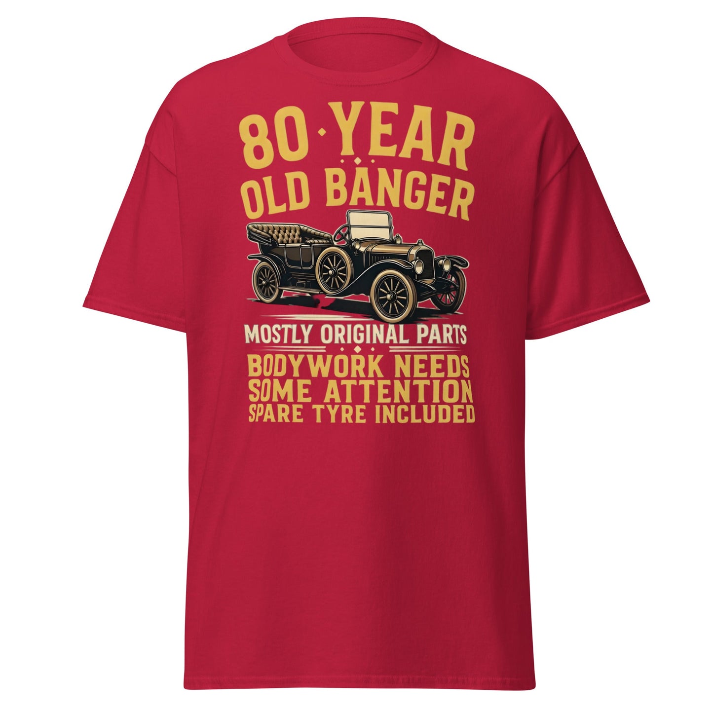 80th Birthday T-Shirt - Funny 80 Year Old Banger Vintage Car - Cardinal - T-Shirts Online