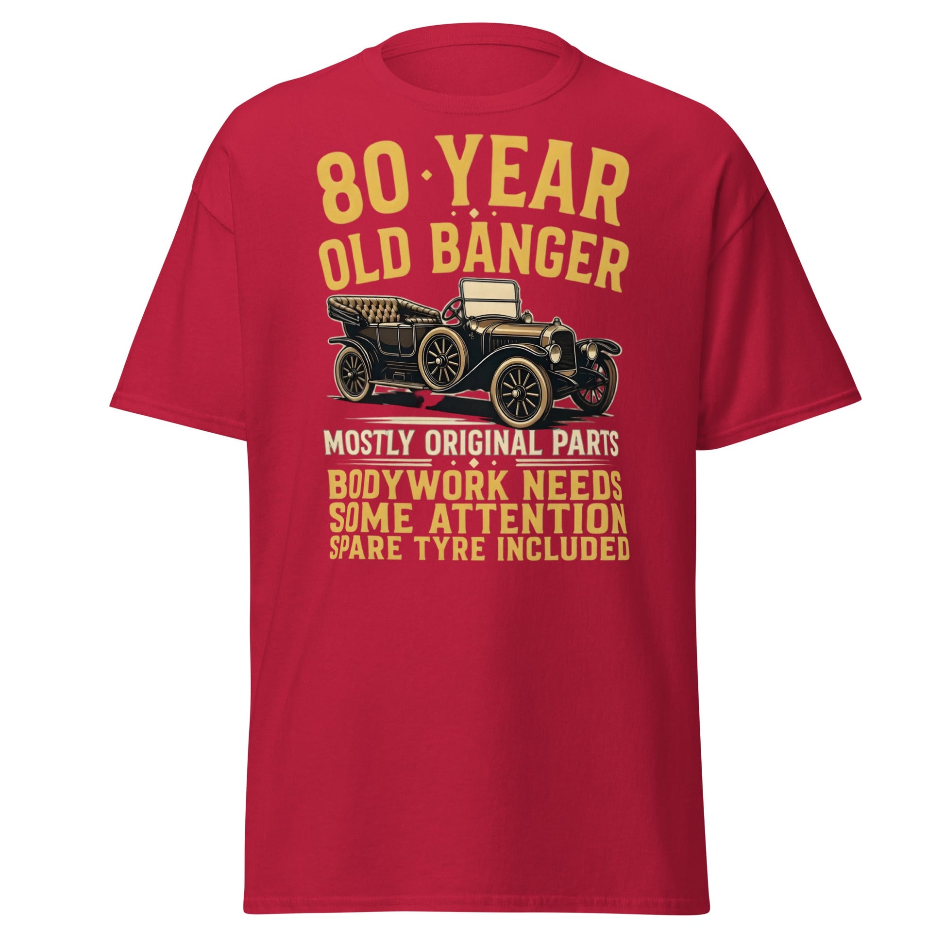 80th Birthday T-Shirt - Funny 80 Year Old Banger Vintage Car - Cardinal - T-Shirts Online