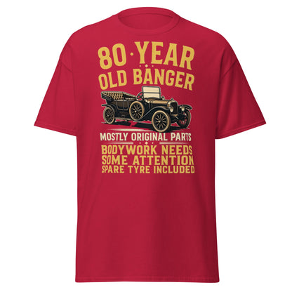80th Birthday T-Shirt - Funny 80 Year Old Banger Vintage Car - Cardinal - T-Shirts Online