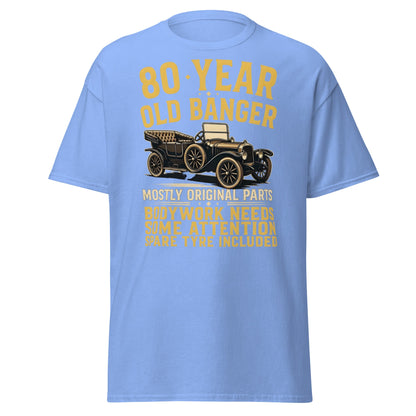 80th Birthday T-Shirt - Funny 80 Year Old Banger Vintage Car - Carolina Blue - T-Shirts Online