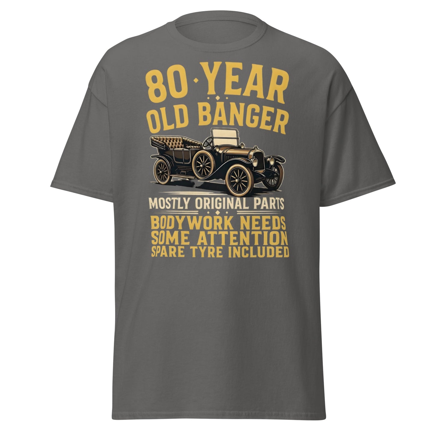 80th Birthday T-Shirt - Funny 80 Year Old Banger Vintage Car - Charcoal - T-Shirts Online