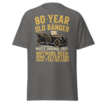 80th Birthday T-Shirt - Funny 80 Year Old Banger Vintage Car - Charcoal - T-Shirts Online