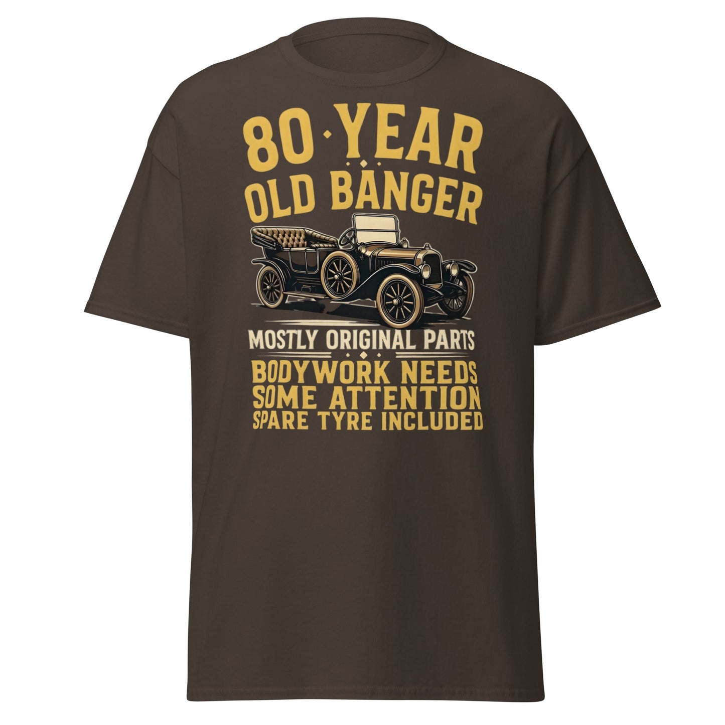 80th Birthday T-Shirt - Funny 80 Year Old Banger Vintage Car - Dark Chocolate - T-Shirts Online