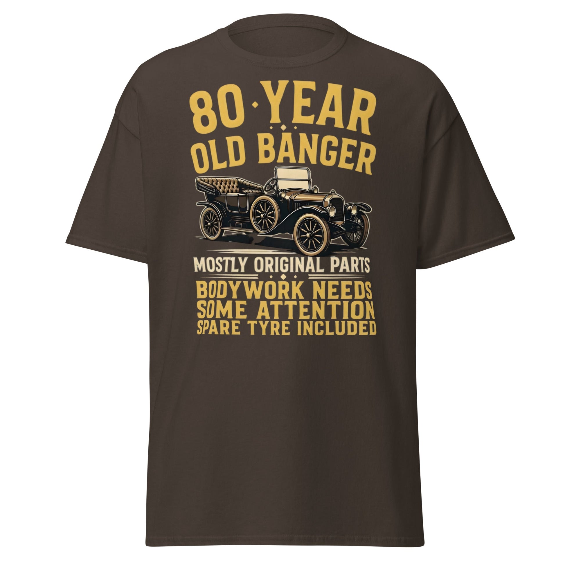 80th Birthday T-Shirt - Funny 80 Year Old Banger Vintage Car - Dark Chocolate - T-Shirts Online