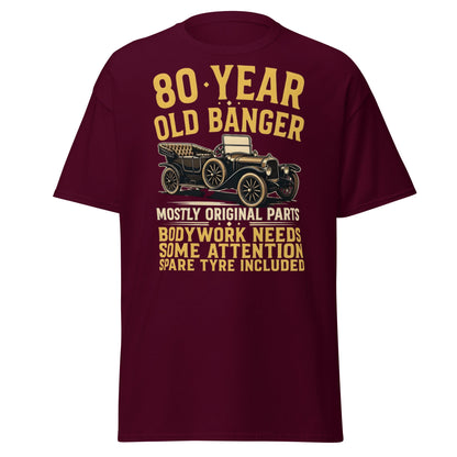 80th Birthday T-Shirt - Funny 80 Year Old Banger Vintage Car - Maroon - T-Shirts Online
