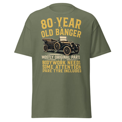 80th Birthday T-Shirt - Funny 80 Year Old Banger Vintage Car - Military Green - T-Shirts Online