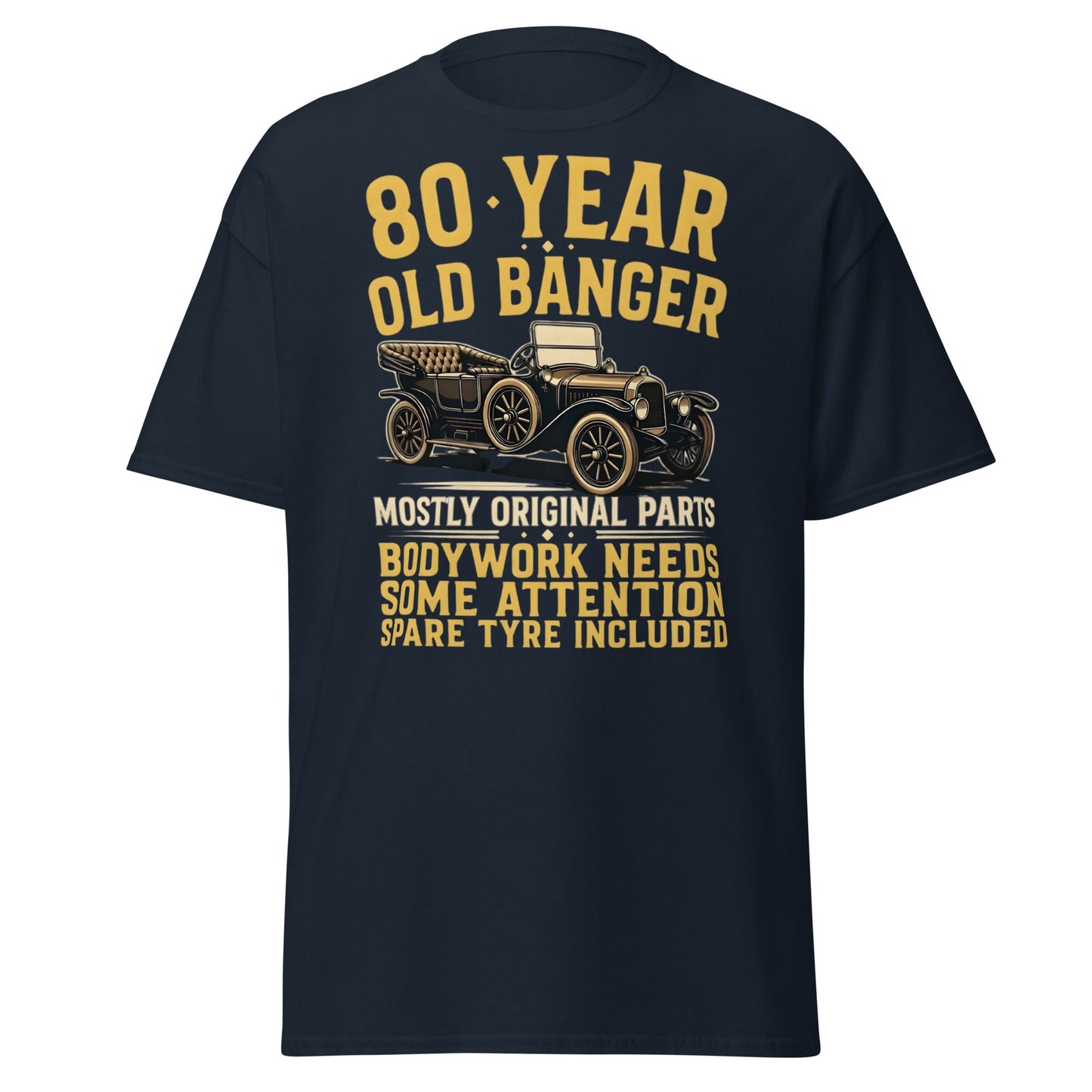 80th Birthday T-Shirt - Funny 80 Year Old Banger Vintage Car - Navy - T-Shirts Online