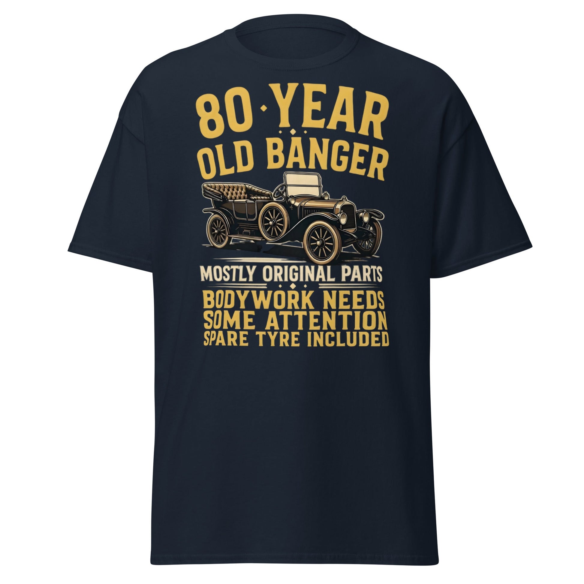80th Birthday T-Shirt - Funny 80 Year Old Banger Vintage Car - Navy - T-Shirts Online