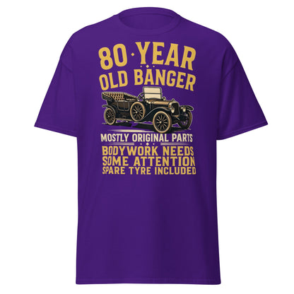 80th Birthday T-Shirt - Funny 80 Year Old Banger Vintage Car - Purple - T-Shirts Online