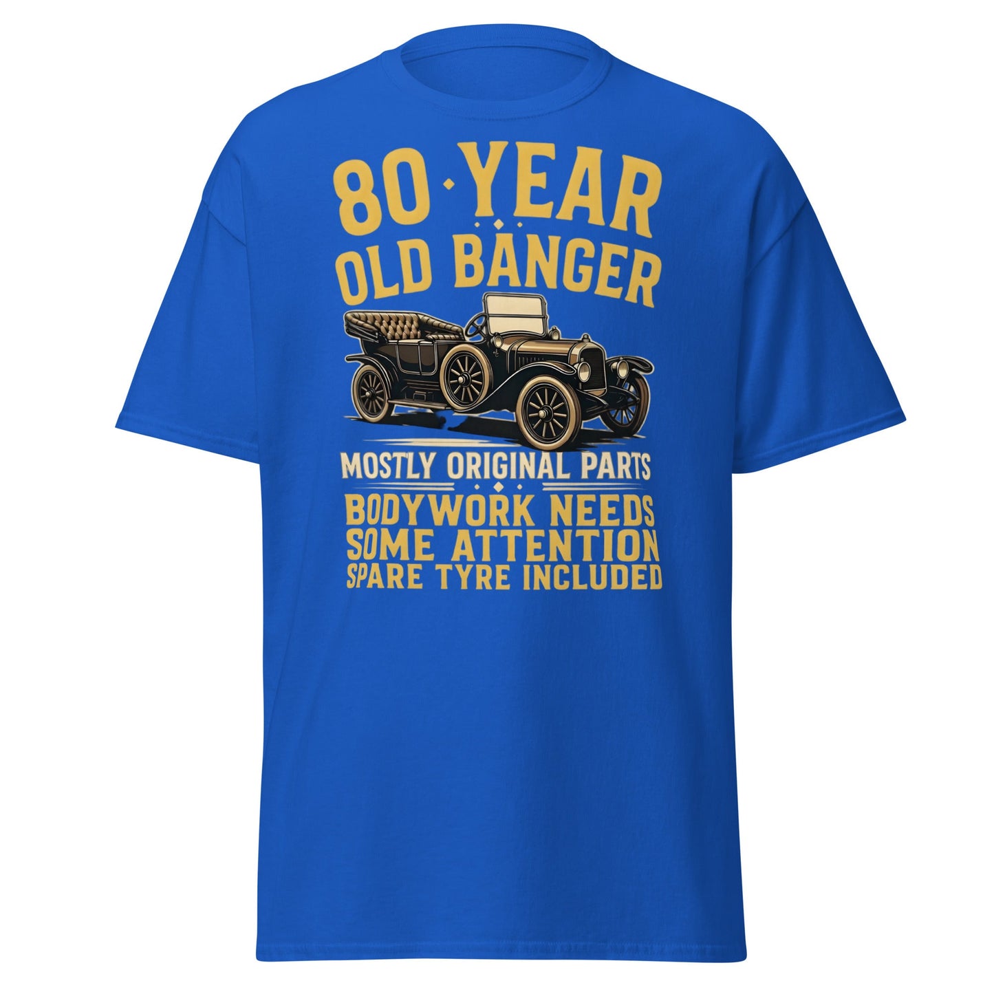 80th Birthday T-Shirt - Funny 80 Year Old Banger Vintage Car - Royal - T-Shirts Online