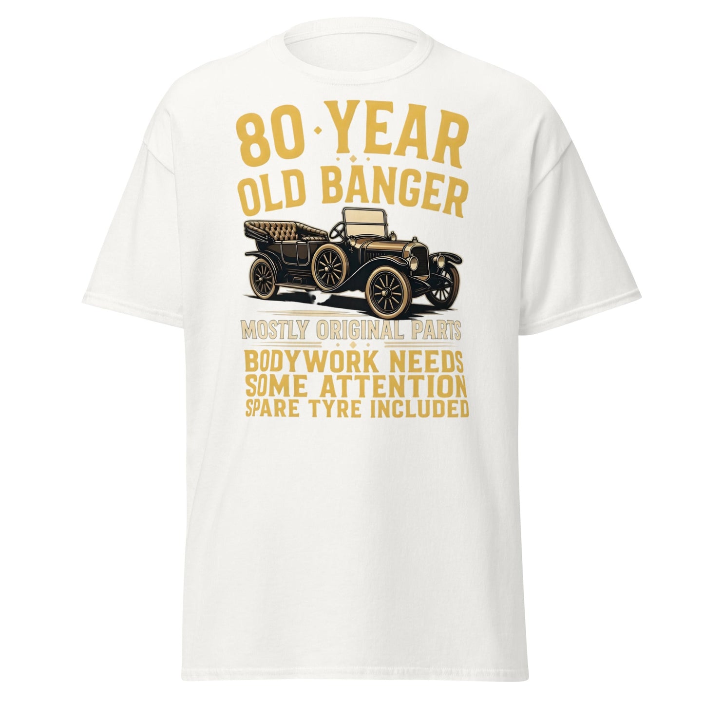 80th Birthday T-Shirt - Funny 80 Year Old Banger Vintage Car - White - T-Shirts Online
