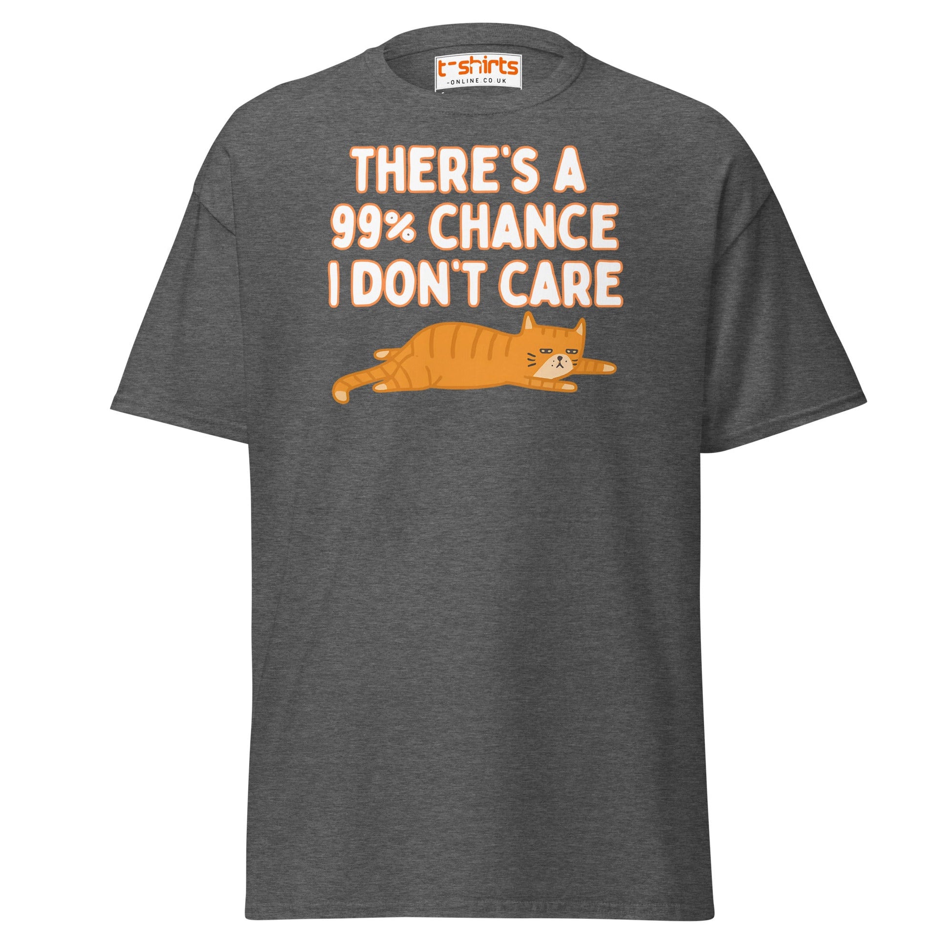 99% Chance I Don’t Care T-Shirt – Funny Cat Tee - Dark Heather - T-Shirts Online