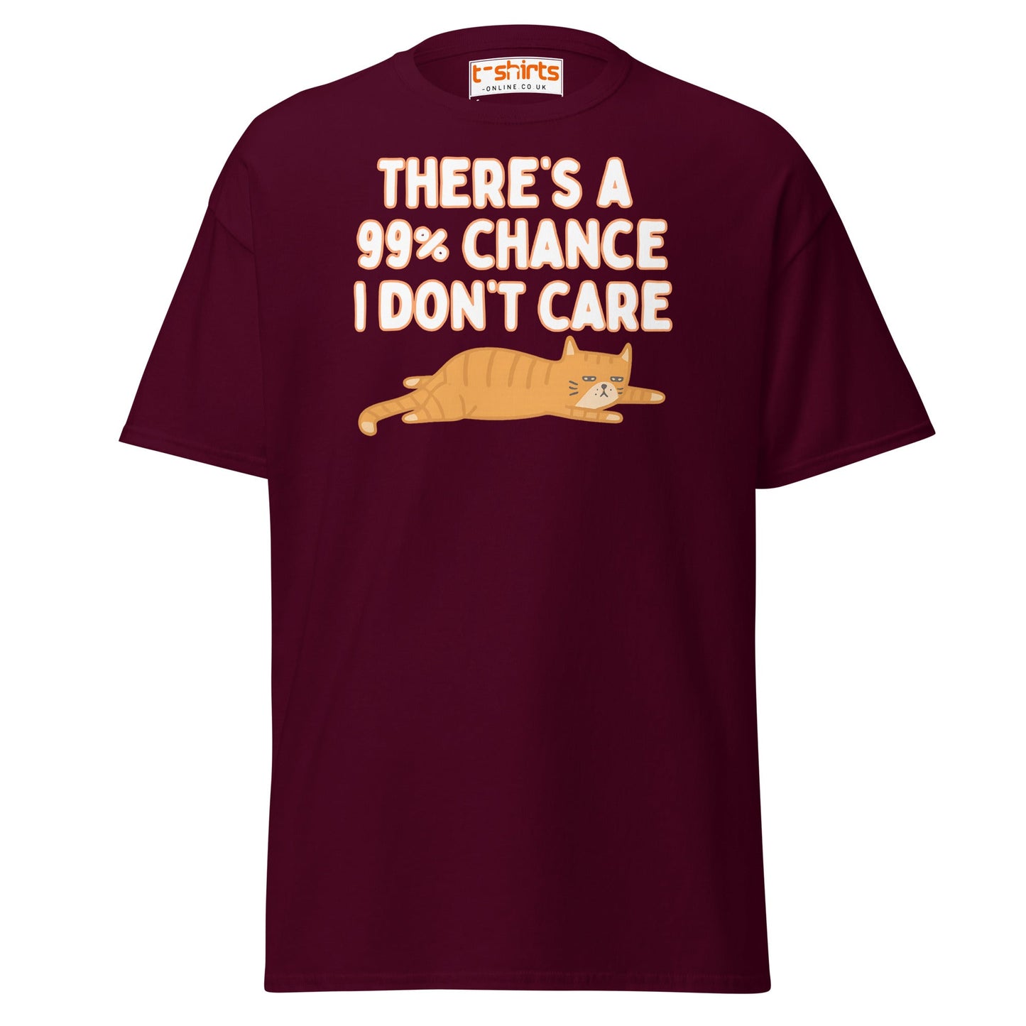 99% Chance I Don’t Care T-Shirt – Funny Cat Tee - Maroon - T-Shirts Online