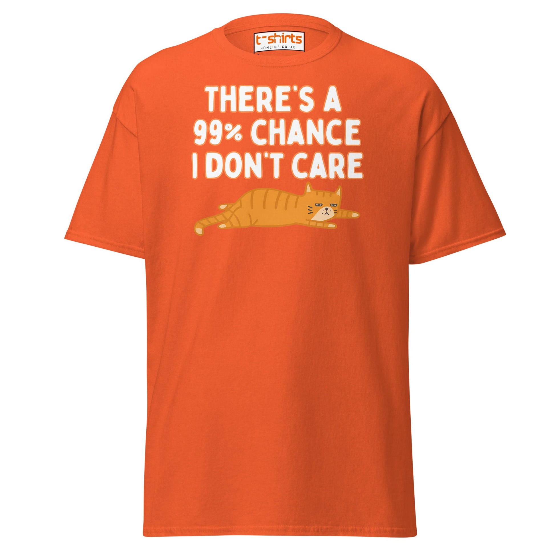 99% Chance I Don’t Care T-Shirt – Funny Cat Tee - Orange - T-Shirts Online
