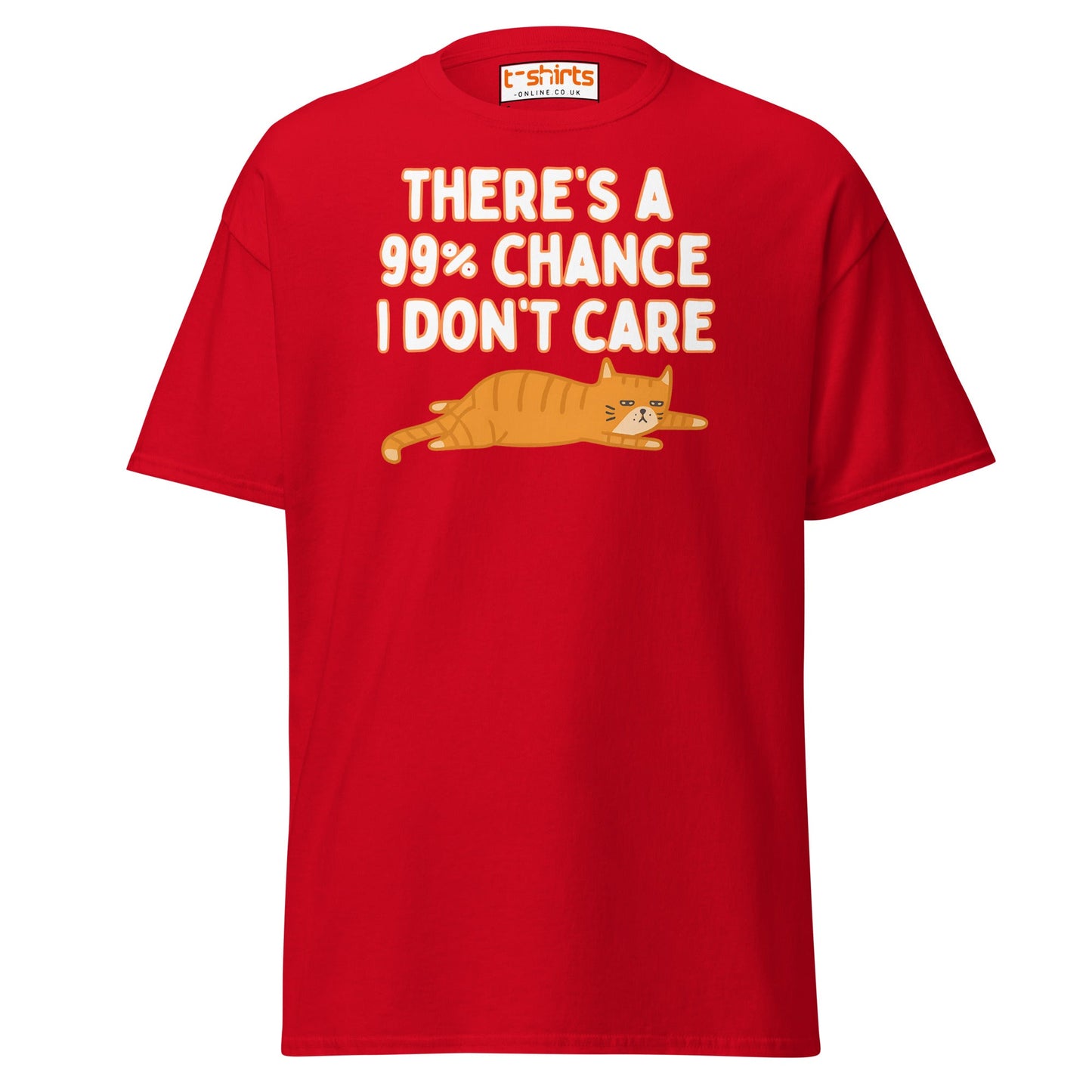 99% Chance I Don’t Care T-Shirt – Funny Cat Tee - Red - T-Shirts Online