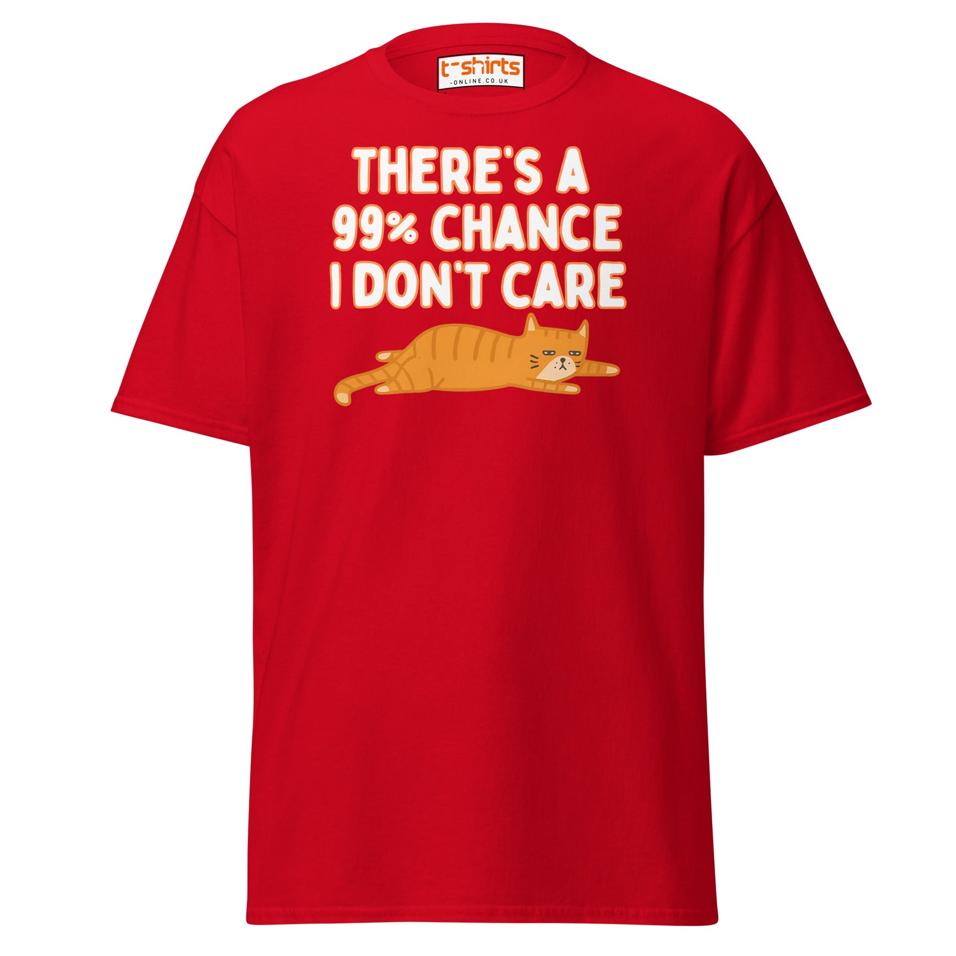99% Chance I Don’t Care T-Shirt – Funny Cat Tee - Red - T-Shirts Online