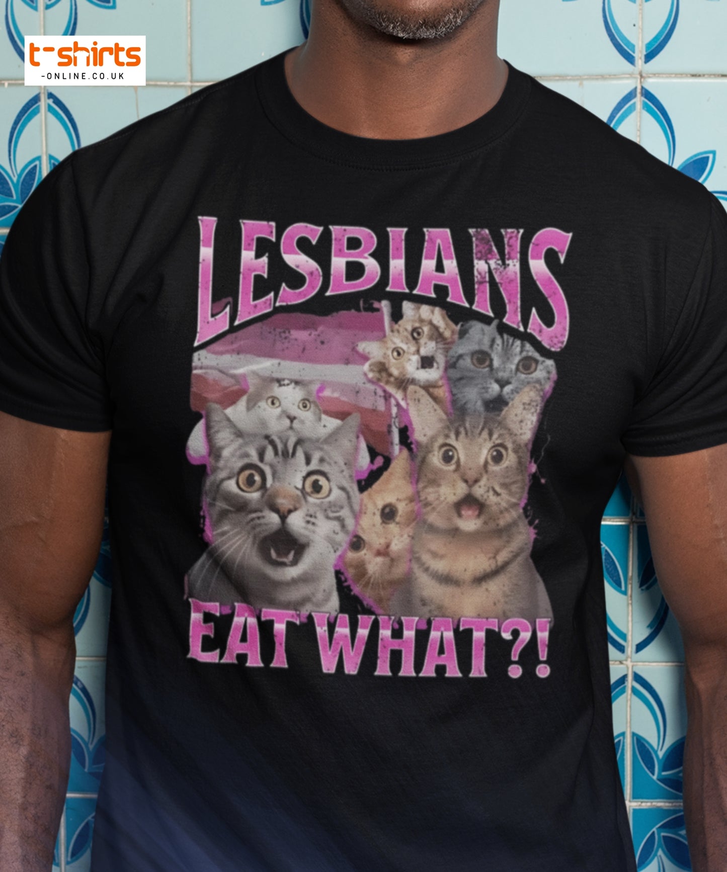 Lesbians Eat What?! T-Shirt – Funny LGBTQ+ Cat Meme Tee